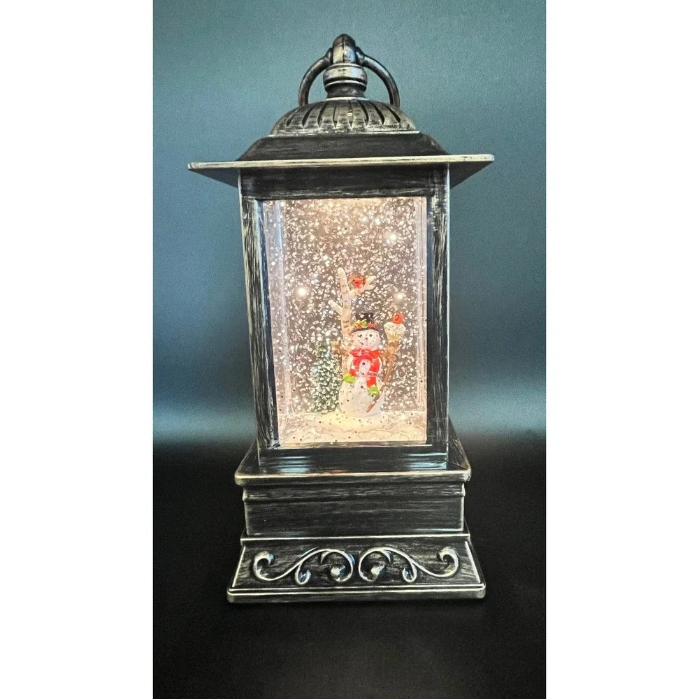 Christmas Forever Snowman with Broom‎ Glitter Lantern 10.5 Inch Bronze Lighted